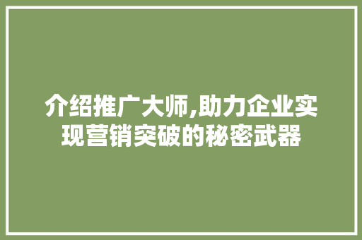 介绍推广大师,助力企业实现营销突破的秘密武器