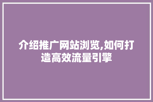 介绍推广网站浏览,如何打造高效流量引擎