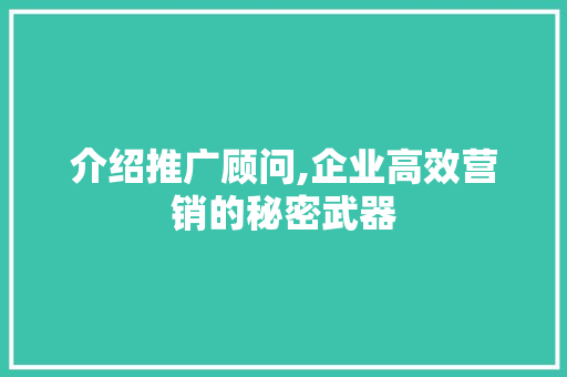 介绍推广顾问,企业高效营销的秘密武器
