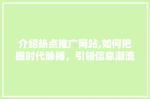 介绍热点推广网站,如何把握时代脉搏，引领信息潮流