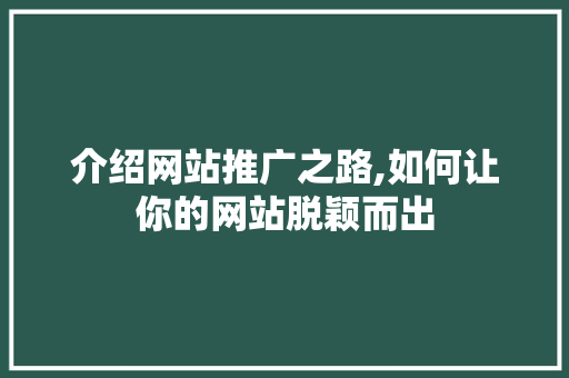 介绍网站推广之路,如何让你的网站脱颖而出