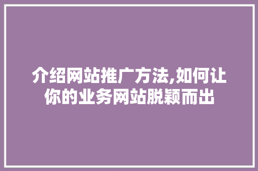 介绍网站推广方法,如何让你的业务网站脱颖而出