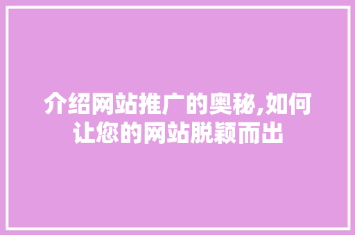 介绍网站推广的奥秘,如何让您的网站脱颖而出