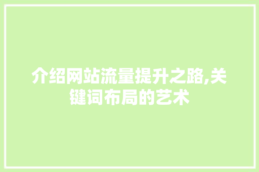 介绍网站流量提升之路,关键词布局的艺术