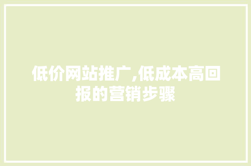 低价网站推广,低成本高回报的营销步骤 服务器/数据库