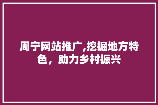 周宁网站推广,挖掘地方特色，助力乡村振兴