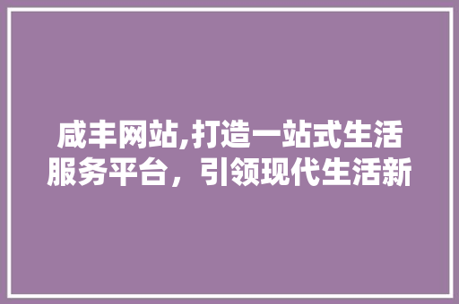 咸丰网站,打造一站式生活服务平台，引领现代生活新潮流