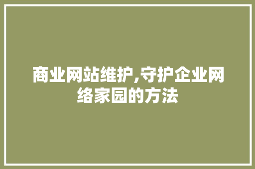商业网站维护,守护企业网络家园的方法