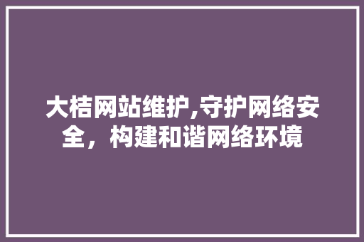 大桔网站维护,守护网络安全，构建和谐网络环境