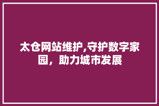 太仓网站维护,守护数字家园，助力城市发展