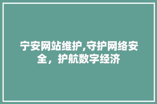 宁安网站维护,守护网络安全，护航数字经济