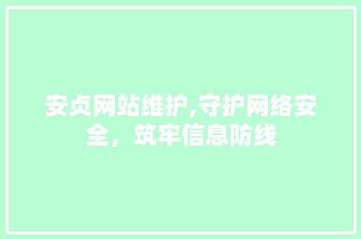 安贞网站维护,守护网络安全，筑牢信息防线