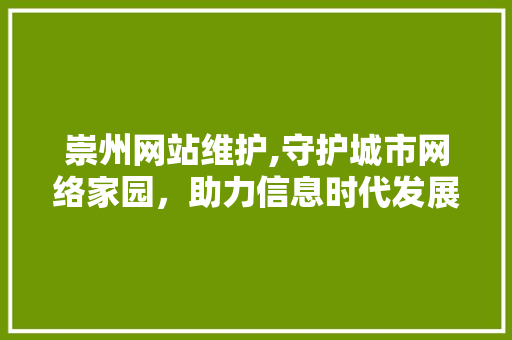 崇州网站维护,守护城市网络家园，助力信息时代发展