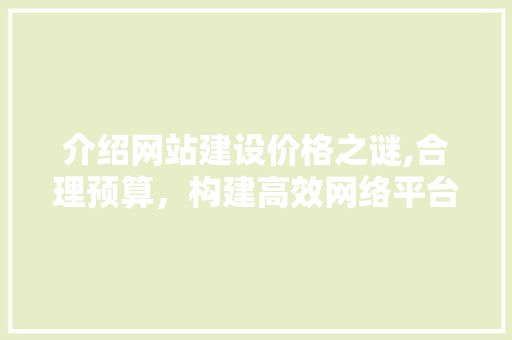 介绍网站建设价格之谜,合理预算，构建高效网络平台