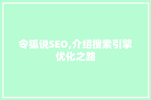 令狐说SEO,介绍搜索引擎优化之路