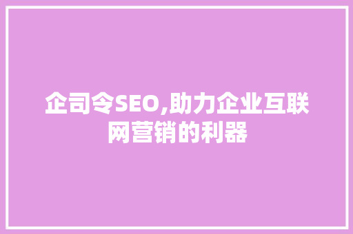 企司令SEO,助力企业互联网营销的利器