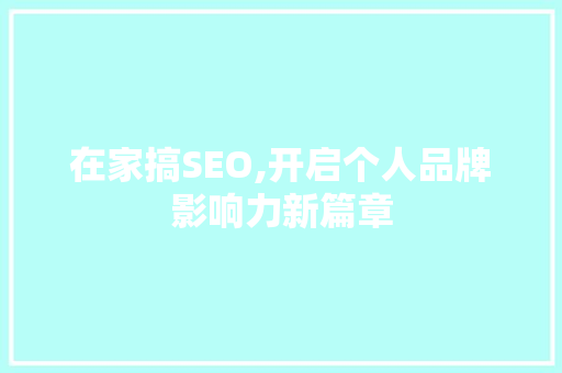 在家搞SEO,开启个人品牌影响力新篇章 服务器/数据库