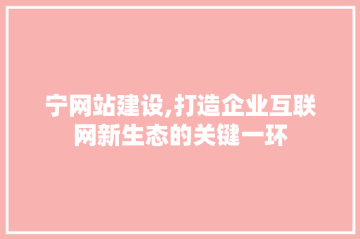 宁网站建设,打造企业互联网新生态的关键一环