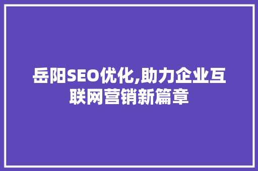 岳阳SEO优化,助力企业互联网营销新篇章