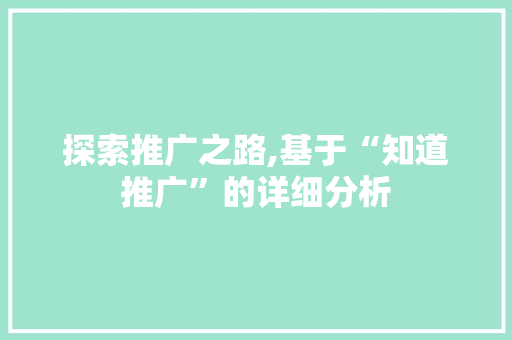 探索推广之路,基于“知道推广”的详细分析