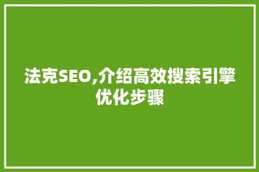 法克SEO,介绍高效搜索引擎优化步骤 建站教程