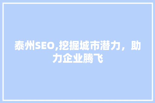 泰州SEO,挖掘城市潜力，助力企业腾飞 服务器/数据库