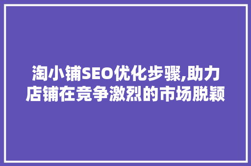 淘小铺SEO优化步骤,助力店铺在竞争激烈的市场脱颖而出 SEO教程