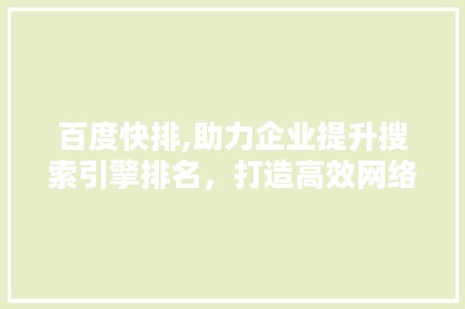 百度快排,助力企业提升搜索引擎排名，打造高效网络营销步骤