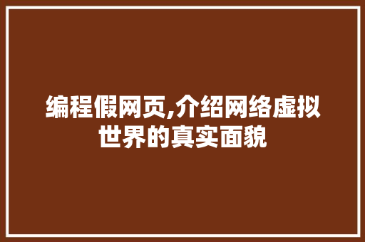 编程假网页,介绍网络虚拟世界的真实面貌