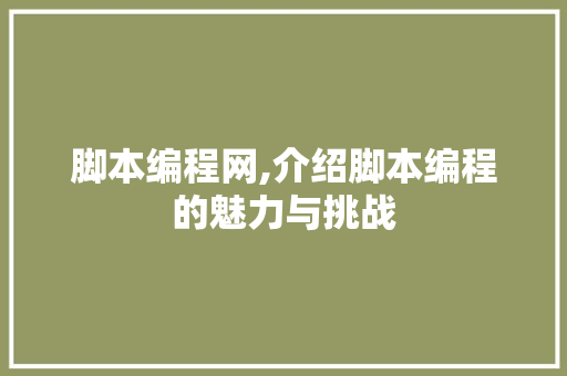 脚本编程网,介绍脚本编程的魅力与挑战