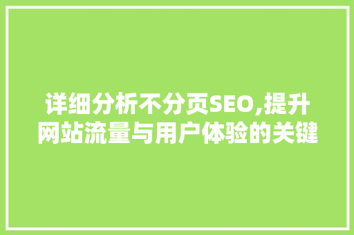 详细分析不分页SEO,提升网站流量与用户体验的关键步骤