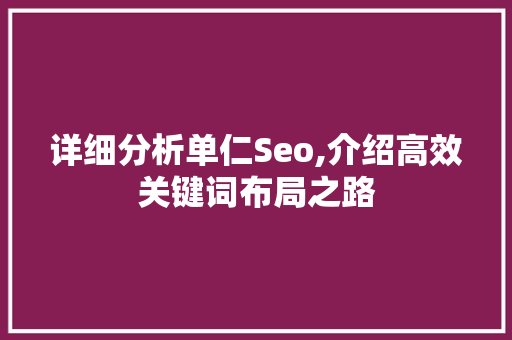 详细分析单仁Seo,介绍高效关键词布局之路
