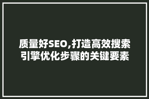 质量好SEO,打造高效搜索引擎优化步骤的关键要素