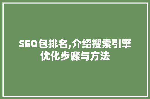 SEO包排名,介绍搜索引擎优化步骤与方法