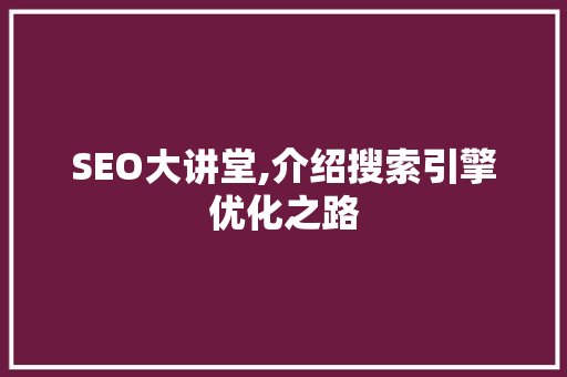 SEO大讲堂,介绍搜索引擎优化之路