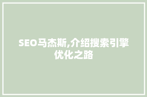SEO马杰斯,介绍搜索引擎优化之路
