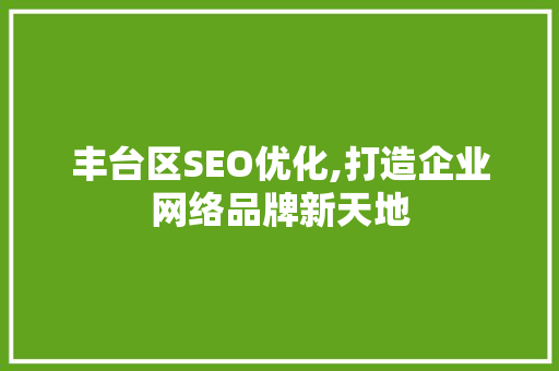 丰台区SEO优化,打造企业网络品牌新天地