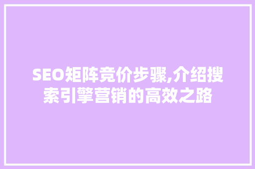 SEO矩阵竞价步骤,介绍搜索引擎营销的高效之路 SEO矩阵竞价步骤,介绍搜索引擎营销的高效之路 服务器/数据库