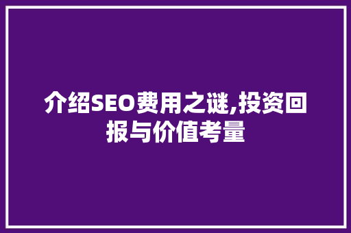 介绍SEO费用之谜,投资回报与价值考量