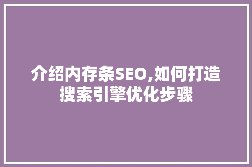 介绍内存条SEO,如何打造搜索引擎优化步骤