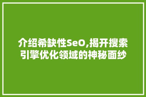 介绍希缺性SeO,揭开搜索引擎优化领域的神秘面纱