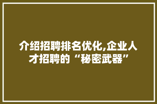 介绍招聘排名优化,企业人才招聘的“秘密武器”