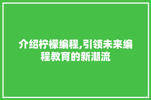 介绍柠檬编程,引领未来编程教育的新潮流