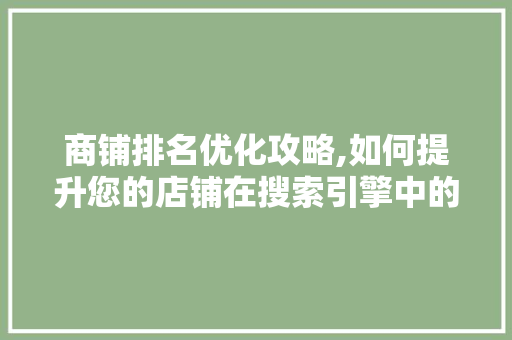 商铺排名优化攻略,如何提升您的店铺在搜索引擎中的曝光率
