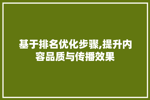 基于排名优化步骤,提升内容品质与传播效果