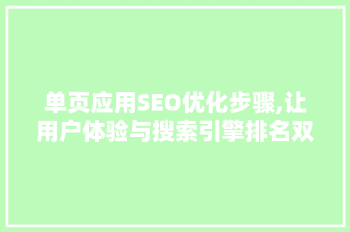 单页应用SEO优化步骤,让用户体验与搜索引擎排名双赢