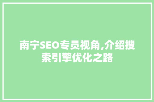 南宁SEO专员视角,介绍搜索引擎优化之路
