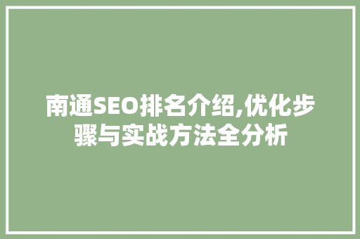 南通SEO排名介绍,优化步骤与实战方法全分析
