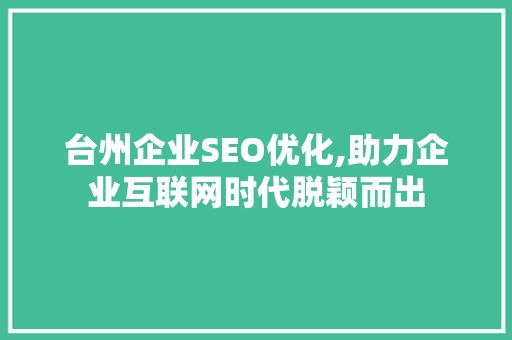 台州企业SEO优化,助力企业互联网时代脱颖而出