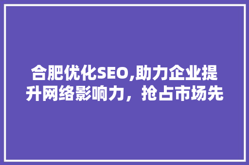 合肥优化SEO,助力企业提升网络影响力，抢占市场先机